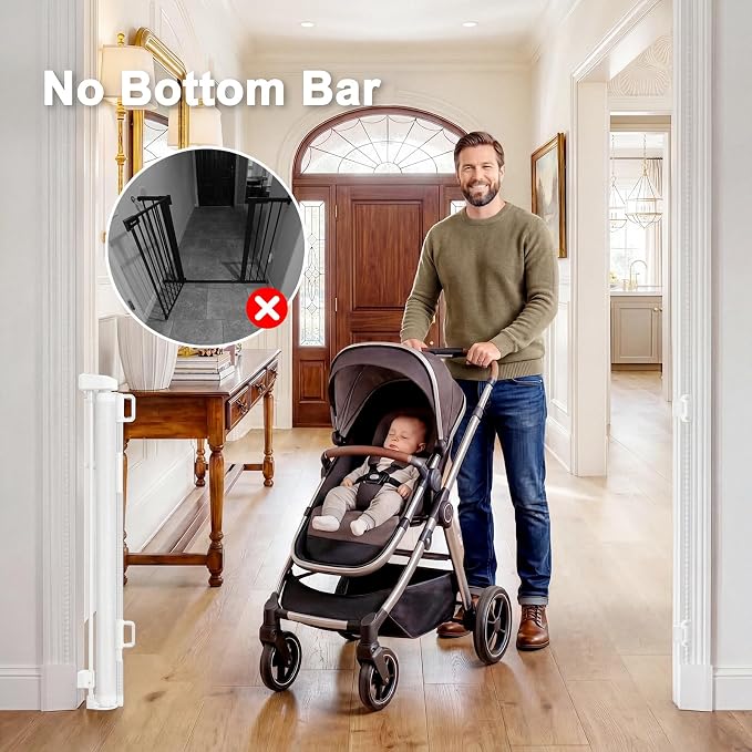 Retractable Baby Gates for Doorways & Stairs, Indoor/Outdoor Mesh Dog Gate for Dogs, Puppies, Infants, Toddlers, Babies, Children, Kids, 33" Tall Expands Up to 60" Width, Safety Retractable Pet Gate