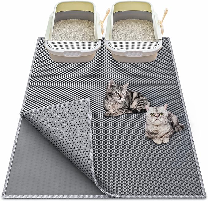 Waretary Cat Litter Mat, 36"x30", Waterproof, Scatter Control, Grey | Double Layer, Urine-Proof, Non-Slip, Durable, Easy to Clean, Paw-Friendly, Safe & Odorless, Fits Large Litter Boxes