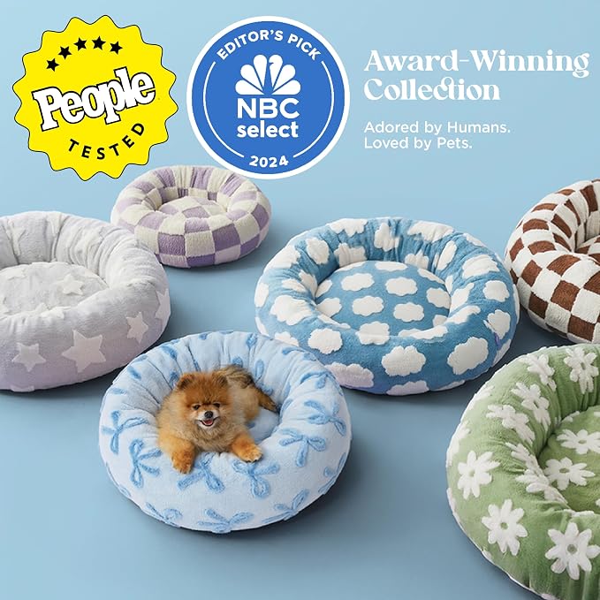 LE SURE Donut Small Dog Bed - Round Cat Beds for Indoor Cats Anti-Anxiety Calming Gift for Pets, Washable Cute Modern Beds with Jacquard Shaggy Plush & Anti Slip Bottom, 23 Inch, Ice Melt