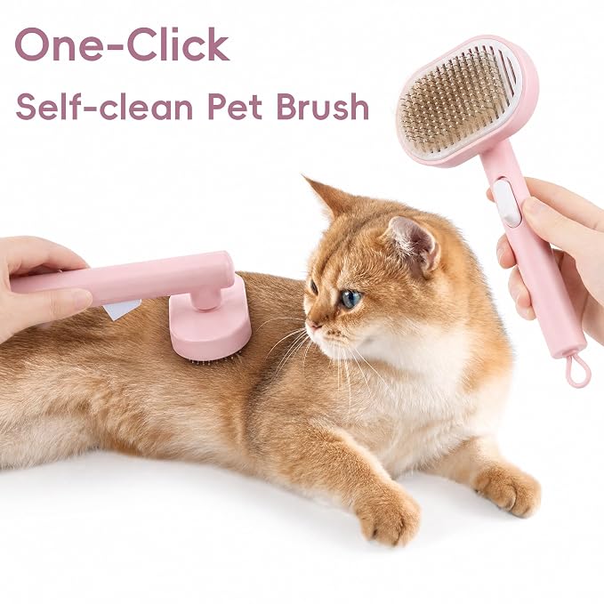 2 Pack Pet Hair Remover Kit Self Cleaning Slicker Brush for Cats Dogs & Electrostatic Grooming Glove One-Click Deshedding Brush Pet Hair Remover for Furniture Couch Clothes(Pink)
