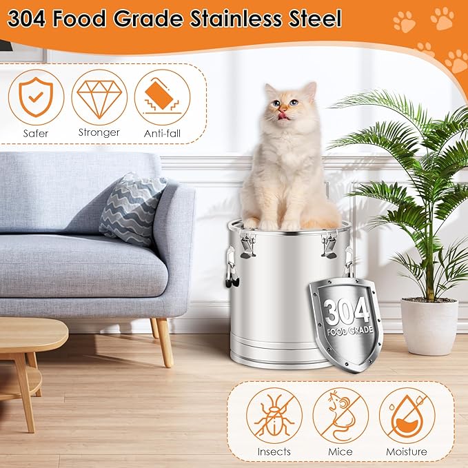 Stainless Steel Dog Food Storage Container,50LB/55LB Airtight Dog Food Storage Container with Lid to Keep Fresh,Easy Clean Large Pet Food Storage Container with Scoop for Cat Food,Chicken Feed,Rice