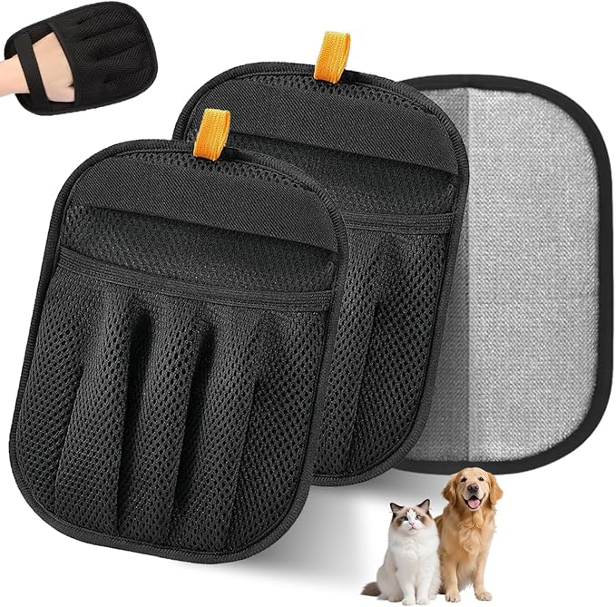 Electrostatic Pet Hair Remover Gloves – 2 Pack Reusable Lint Roller Alternative for Furniture, Carpet & Car Seats – Washable Dog & Cat Hair Brushes with Deep Cleaning Grip – No Sticky Refills Needed