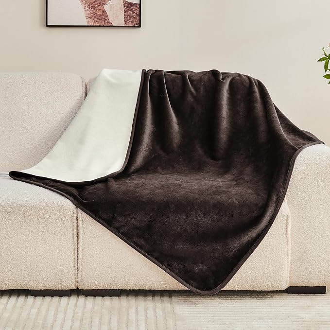 Waterproof Blanket 40"x60" for Adults, Reversible Waterproof Bed Cover for Dogs Cats Pets, Soft Leakproof Blanket for Bed Couch Sofa Furniture Protector, Brown/Off White