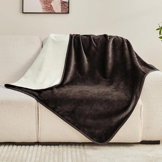 Waterproof Blanket 40"x60" for Adults, Reversible Waterproof Bed Cover for Dogs Cats Pets, Soft Leakproof Blanket for Bed Couch Sofa Furniture Protector, Brown/Off White
