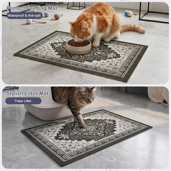 Glittme Cat Litter Mat, 47"x35" Non-Slip Washable Trapping Mat for Cats | Litter Trapping Mat With Thick PVC Coil To Catch Scatter, Soft On Paws And Waterproof Bottom To Protect Floors
