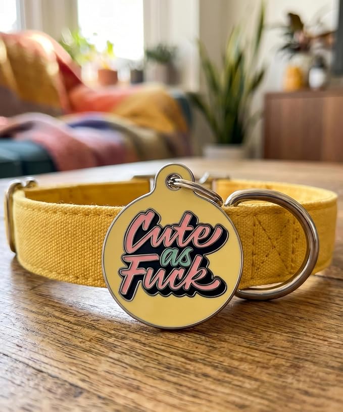 Bad Tags Personalized Dog and Cat ID Tags in 25+ Designs and 2 Sizes - 5 Lines of Custom Engraved Text - Funny Cute Personalized Pet Tags (Cute As F*ck, Small (1 inch))