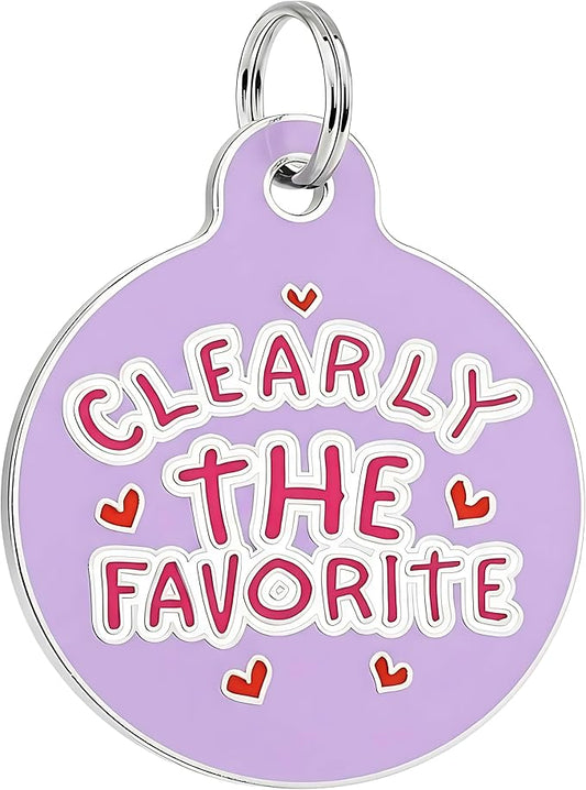 Bad Tags Personalized Dog and Cat ID Tags in 25+ Designs and 2 Sizes - 5 Lines of Custom Engraved Text - Funny Cute Personalized Pet Tags (Clearly The Favorite - Purple, Small (1 inch))