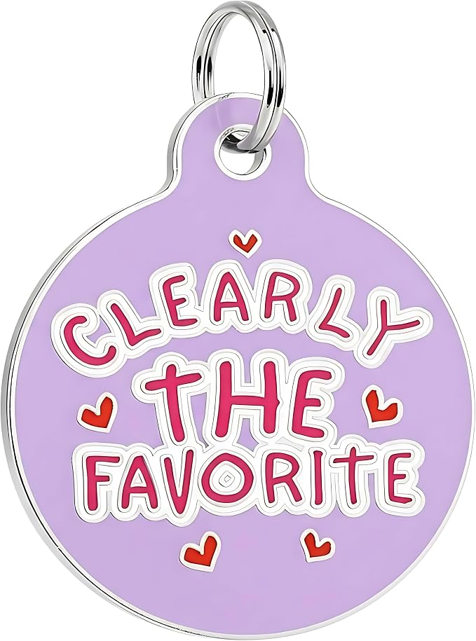 Bad Tags Personalized Dog and Cat ID Tags in 25+ Designs and 2 Sizes - 5 Lines of Custom Engraved Text - Funny Cute Personalized Pet Tags (Clearly The Favorite - Purple, Large (1.25 inch))