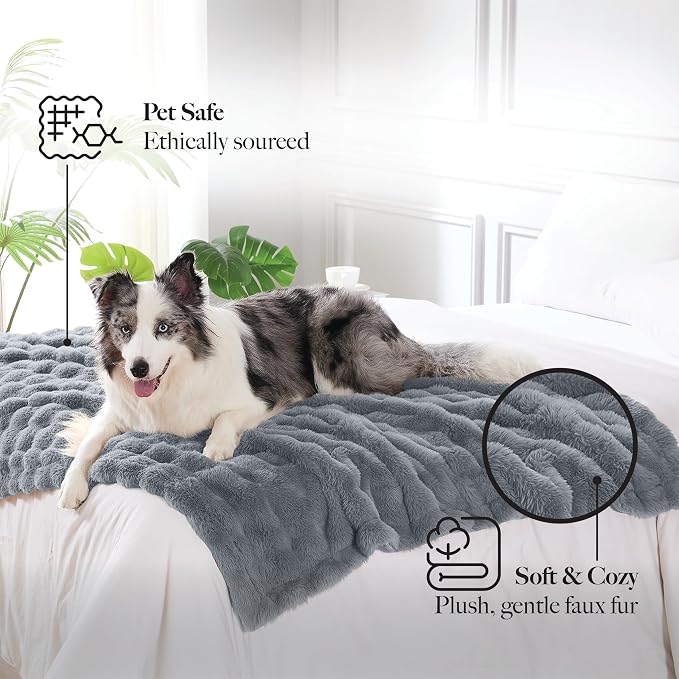 Modern Threads Water-Resistant Faux Rabbit Fur Pet Blanket for Dogs & Cats – Ultra-Soft Couch, Bed & Crate Protector, 30x40 Dark Grey