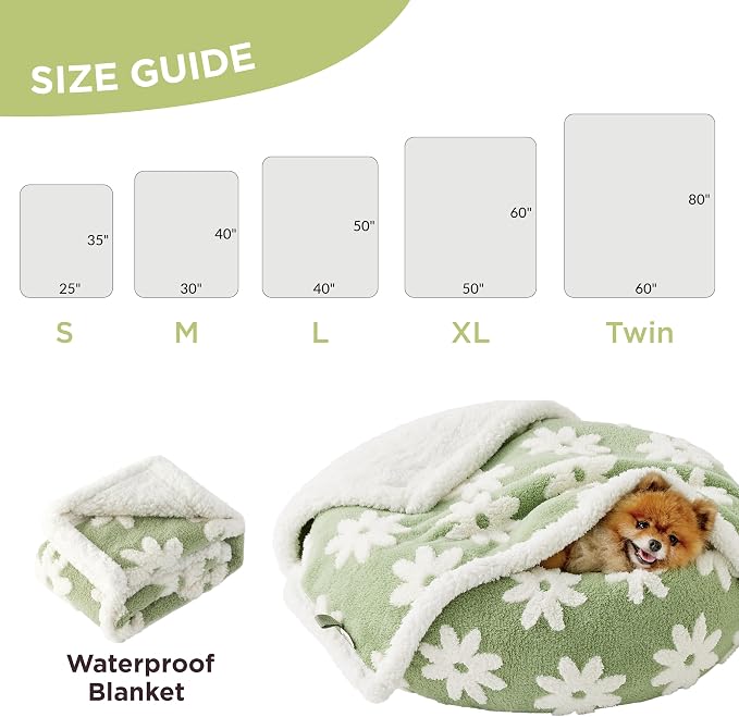 LE SURE Waterproof Puppy Blanket for Small Dogs - Washable Double Sided Dog Blankets with Warm Jacquard Shag and Soft Sherpa Fleece, Pet Cat Blanket for Couch Protection, 3D Textured Cloud, Green