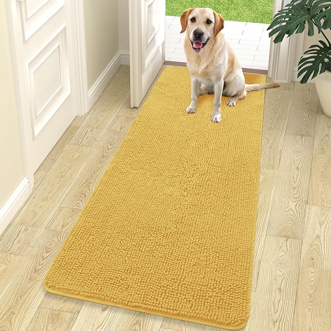 OLANLY Dog Door Mat for Muddy Paws 70x24, Super Absorbent Chenille Mud Mat | Yellow, Absorbs Moisture and Dirt, Non-Slip Machine Washable Doormat, Quick-Drying Indoor Entryway Floor Carpet for Dogs