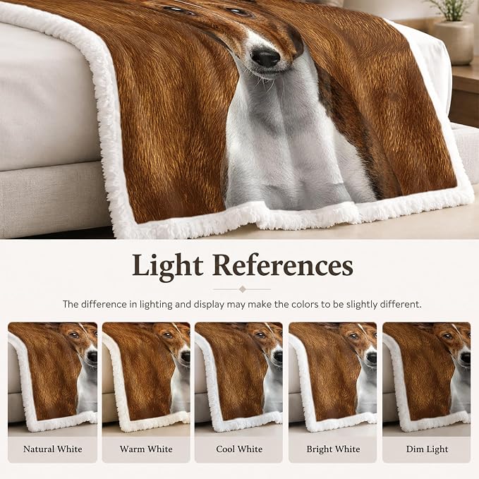 BlessLiving Basenji Brown Throw Blanket with Large Dog Patterns Sherpa Fleece Blanket Couch Bed, Soft Cozy Warm Pet Blankets for Puppy Lovers Cute Animal Print Gift 50x60 Inches