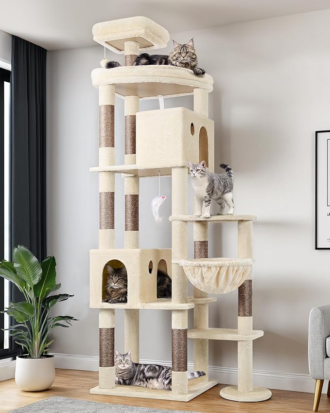 Globlazer Giant Cat Tree for Indoor Large Cats, 83in, F83, Beige | XXL Cat Tower with 9 Scratching Posts for 20lb+ Heavy Duty Large Adult Cats