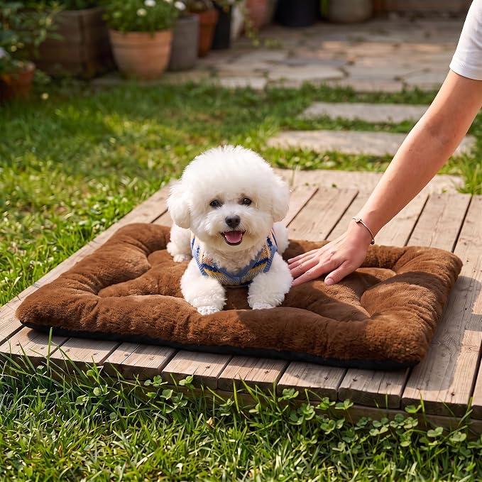 Dog Bed 24" for Metal Crate Pad, Washable Kennel Mat for Small Puppy & Cats | Soft faux rabbit fur, non-slip,machine wash/dry, plush cushioning, for crates, floors & travel, multiple sizes for all breeds