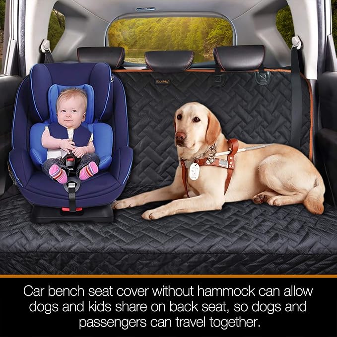 Bench Dog Seat Cover, Oxford Cloth Vehicle Seat Cover for Car/SUV/Small Truck, Universal Fit, Black, Waterproof, Heavy Duty, Nonslip, Machine Washable
