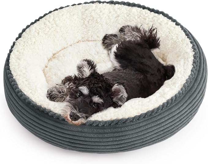 Love's cabin Round Donut Cat and Dog Cushion Bed, 24in Pet Bed for Small or Medium Dogs, Anti-Slip & Water-Resistant Bottom, Soft Durable Fabric Pet Beds, Washable Calming Cat Bed Bluish Grey