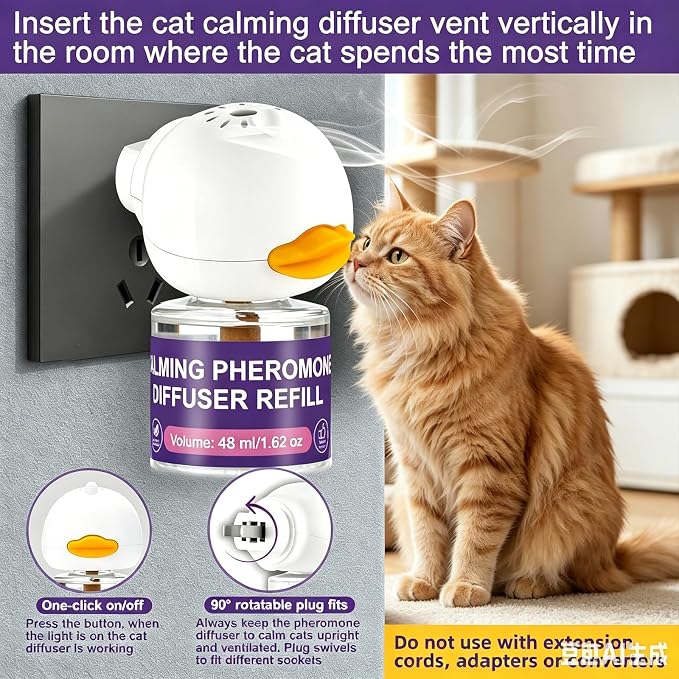 Cat Calming Diffuser Kit 1 Diffuser Plus 3 Refills 90-Day Support Cat Pheromone Diffuser for Feline Calming Urine Marking Excessive Meowing Scratching Odorless Formula for All Felines