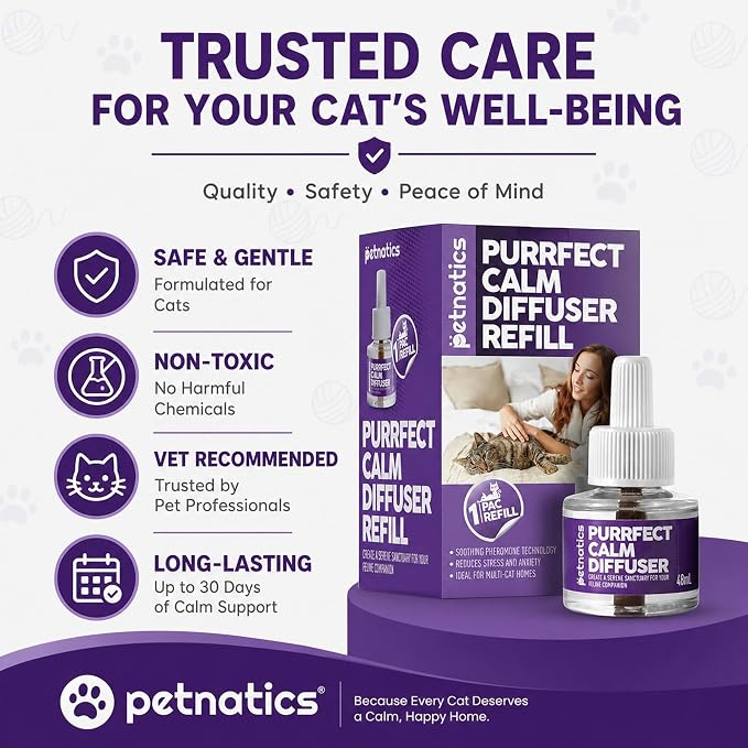 Cat Calming Diffuser Refill | 24/7 Soothing Pheromone Technology for Felines & Multi-Cat Homes | Long-Lasting Effect for up to 30 Days Fits Standard Pheromone Diffusers (2 Pack)