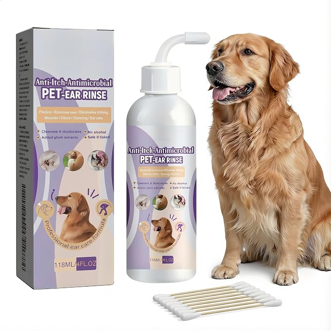 Dog Ear Drops for Infection, Vet-Recommended Dog Ear Cleaner Solution Ear Infection Treatment for Dogs & Cats, Soothe Itchy Inflamed Ears, Gently Remove Debris Wax Buildup & Eliminate Odor, 4 fl oz