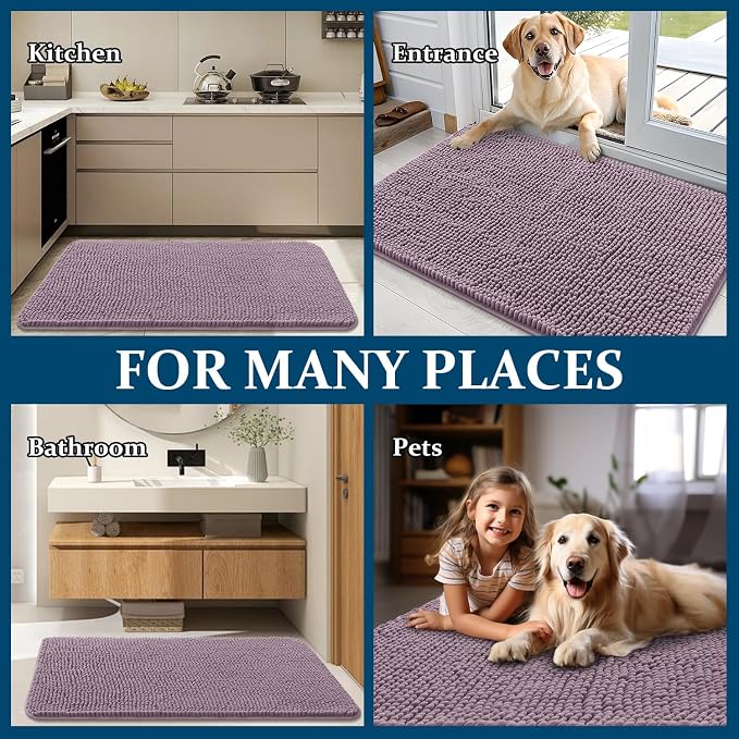 OLANLY Dog Door Mat for Muddy Paws 70x24, Super Absorbent Chenille Mud Mat | Deep Plum, Absorbs Moisture and Dirt, Non-Slip Machine Washable Doormat, Quick-Drying Indoor Entryway Floor Carpet for Dogs