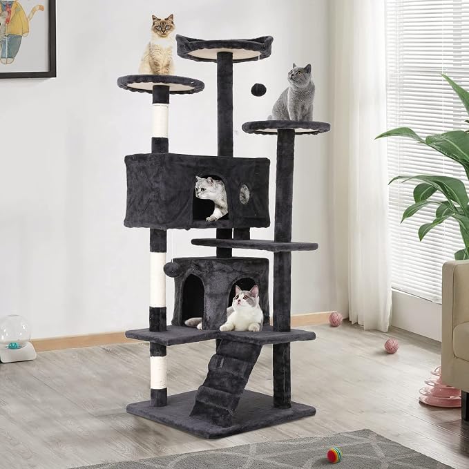 70'' Tall Multi-Level Cat Tree with Scratching Post, Platform, Condo, Tower and Funny Toy for Indoor Medium Cats