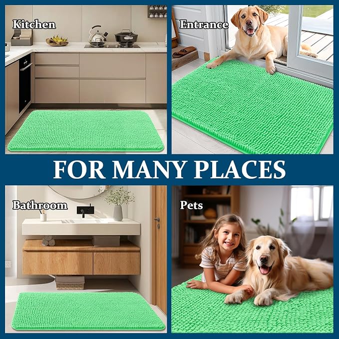 OLANLY Dog Door Mat for Muddy Paws 36x24, Super Absorbent Chenille Mud Mat | Mint Green, Absorbs Moisture and Dirt, Non-Slip Machine Washable Doormat, Quick-Drying Indoor Entryway Floor Carpet for Dogs