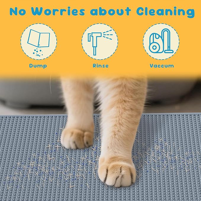 Cat Litter Mat, Silicone Litter Trapping Mat - Removal/Waterproof/Urine Proof, Cat Massage Mat (24" X 18"), Litter Box Mat - Keep the Floor Clean Grey