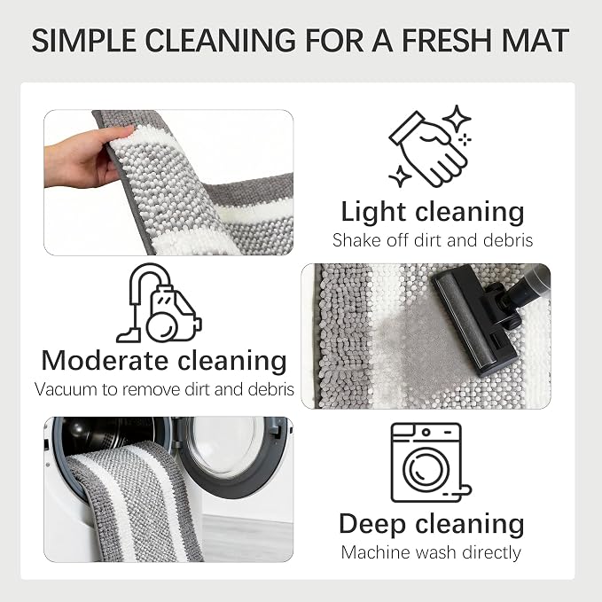 Dog Door Mat for Muddy Paws - Absorbent Quick-Dry Non-Slip Washable Chenille Pet Rug, Indoor Entryway Mat for Front Door & Crate (Gray White, 30" L*18" W)