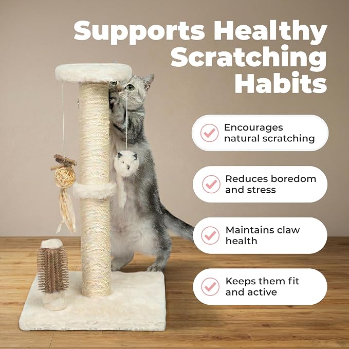 Best Pet Supplies Catify Cat Scratcher, Fun Interactive Scratchers, Posts, Poles, Claw Safe, Furniture Saver Indoor Play Support Natural Cat Behaviors Heavy Duty - Beige Scratching Post - H: 25"
