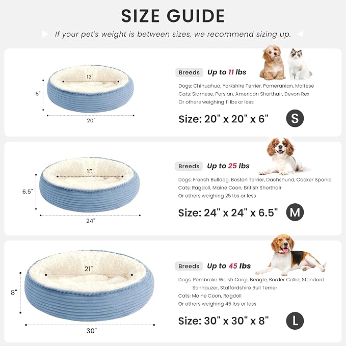 Love's cabin Round Donut Cat and Dog Cushion Bed, 24in Pet Bed for Small or Medium Dogs, Anti-Slip & Water-Resistant Bottom, Soft Durable Fabric Pet Beds, Washable Calming Cat Bed Sky Blue