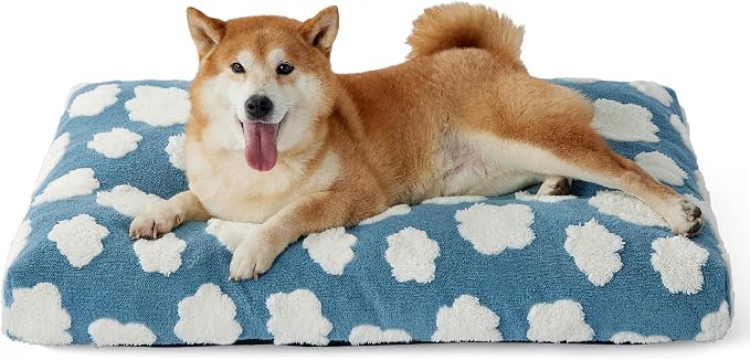 LE SURE Cute Large Dog Bed for Crate-Thick Shredded Chopped Foam Pet Bed Indoor with Removable Washable Cover, Modern Fuzzy Plush & Anti Slip Bottom, Blue