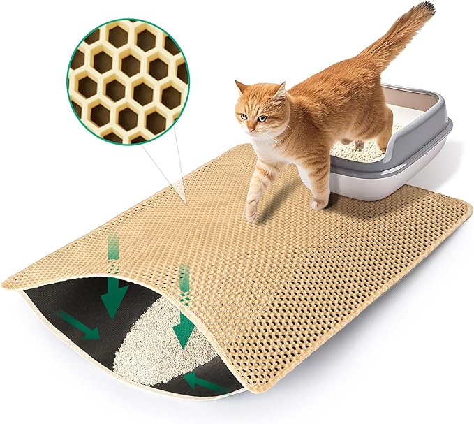 GRELY Cat Litter Mat,25"x16" Litter Box Mat,2 Layer Litter Trapping Mat for Indoor Cats,Litter Catcher Mats. Non-Slip Waterproof Urine Proof, Collapsable