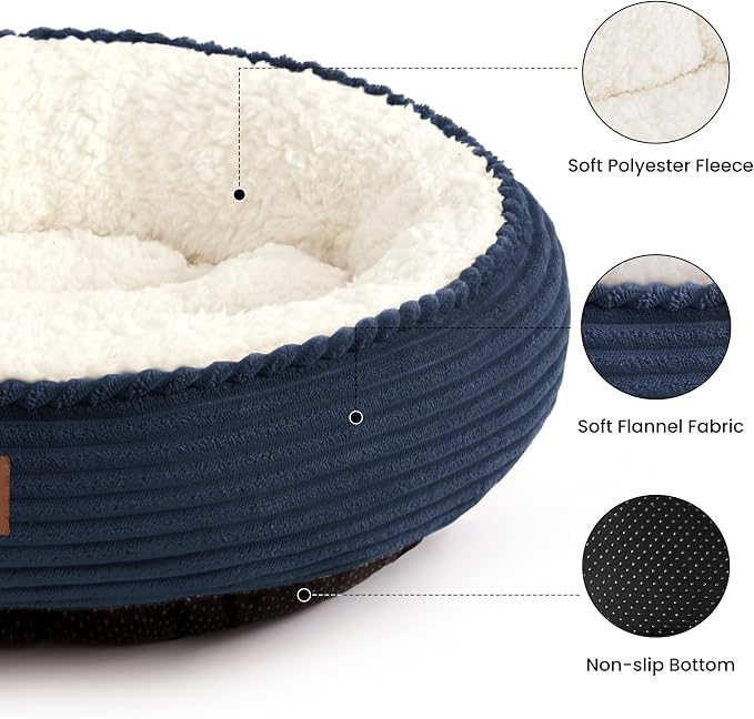 Love's cabin Round Donut Cat and Dog Cushion Bed, 30in Pet Bed for Medium or Large Dogs, Anti-Slip & Water-Resistant Bottom, Soft Durable Fabric Pet Beds, Washable Calming Cat Bed, Navy Blue
