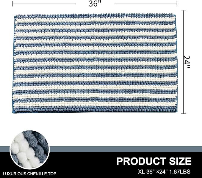 Dog Door Mat for Muddy Paws - Absorbent Quick-Dry Non-Slip Washable Chenille Pet Rug, Indoor Entryway Mat for Front Door & Crate (Blue, 36" L*24" W)