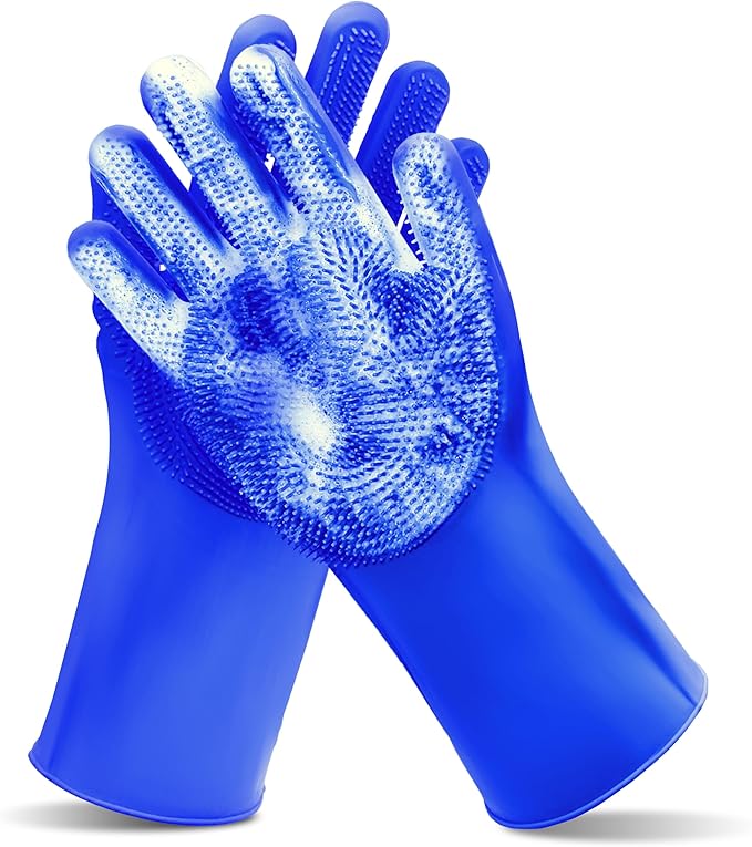 Pet Grooming Gloves—Dog Washing Gloves with High-Density Teeth | Dog Bath Scrubber with Enhanced Five Finger Design, Silicone Gloves for Dogs and Cats Bathing, Massage (Dark Blue)