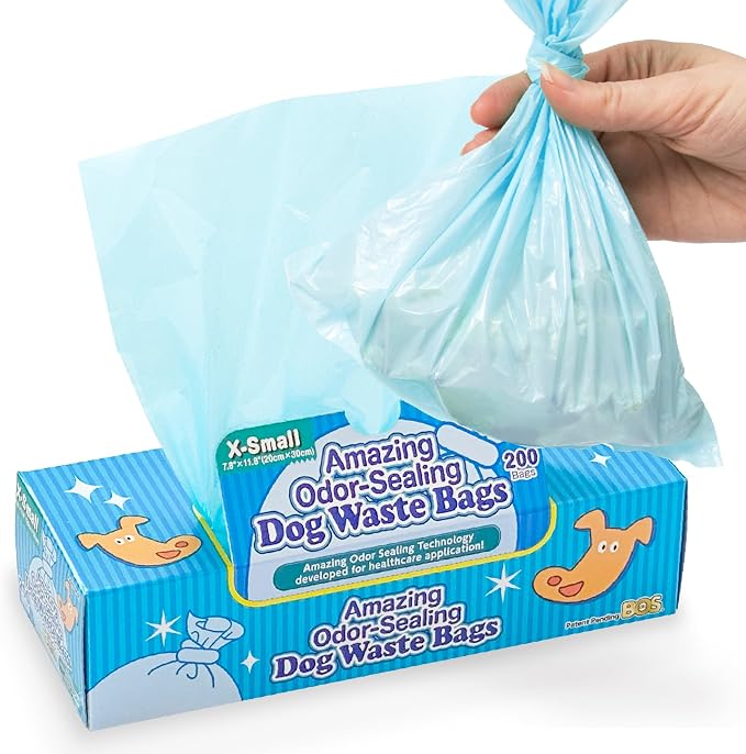 BOS Amazing Odor Sealing Dog Poop Bags - Durable and Unscented [Size: XS, Color: Light Blue] (200 Count, Pack of 1) (200Bags)