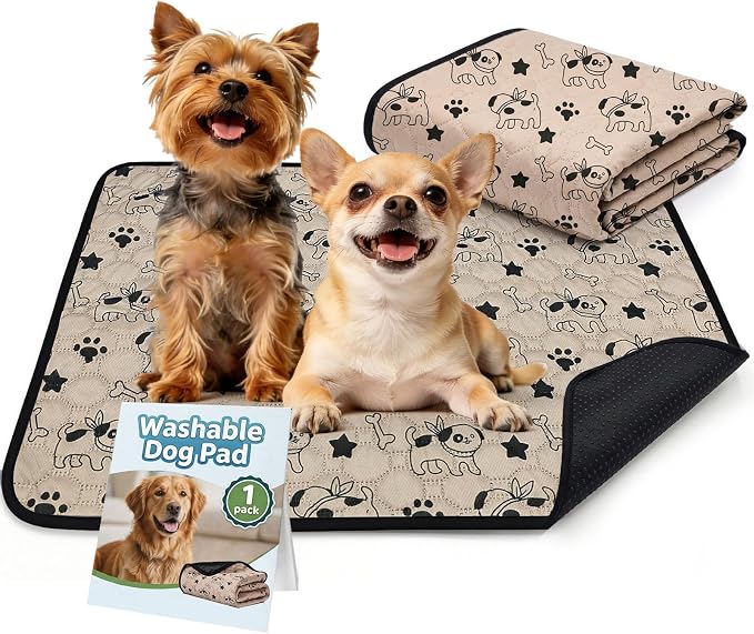 BAEJMJK Washable Dog Pee Pads, Reusable Dog Crate Mats Puppy Training Pads, 4-Layer Super Absorbent Waterproof Non-Slip Leak-Proof Ideal for Potty, Crate, Playpen & Travel(18"x24",Coffee 1-Pack)