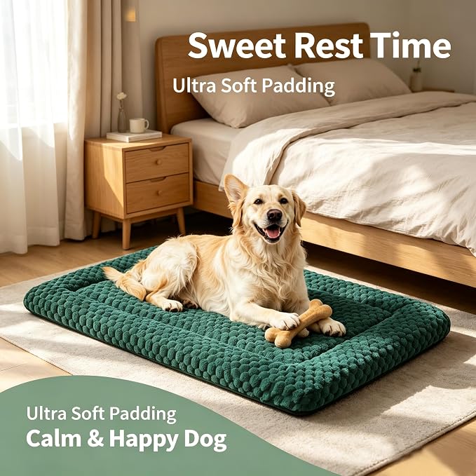 Dog Bed Mat - Dog Crate Pad - Reversible Mat for Pet Comfort - Soft Bed Crate Pads for All Seasons - Durable, Machine Washable Mat for Crates, Travel, and Home (Dark Green, 35" L*23" W*1.5" Th)