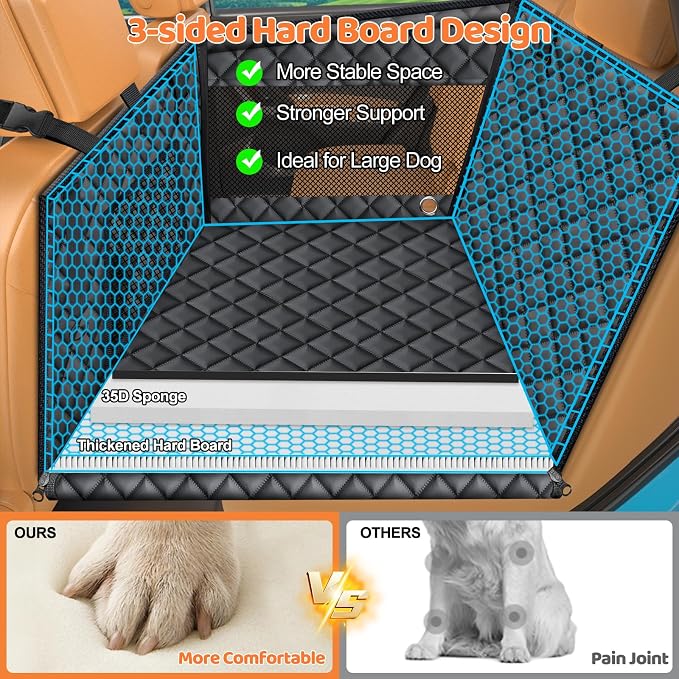 URPOWER Hard Bottom Dog Car Seat for Pets Waterproof Seat Cover Hammock with 3-Sided Hard Boards 600D Heavy Duty Scratch Proof Nonslip Durable Back Seat Covers for Cars, Trucks and SUVs