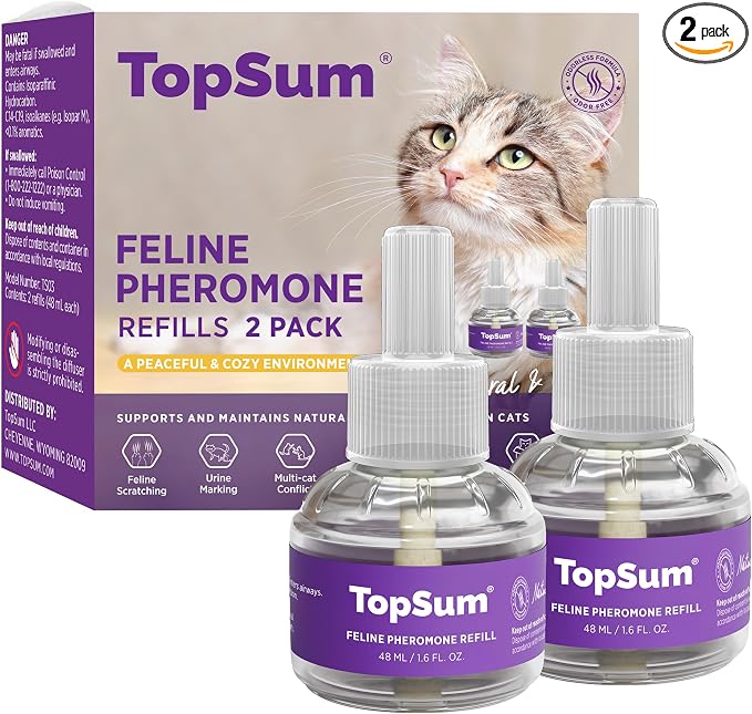 TopSum Cat Calming Pheromone Diffuser: Feline Pheromones Plug in for Stress, Alone At Home, Spraying, Fighting, Scratching, Aggression & Excessive Meowing (Purple– 2 Refills)