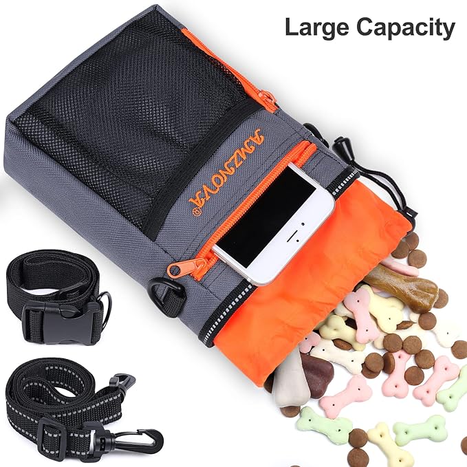 AMZNOVA Dog Treat Pouch Treatnow Dog Treat Bag, 6 Cups, Grey | Training Pouch with Waist Belt & Clicker for Training & Walking, Waist Clip On Snack Fanny Pack for Pet