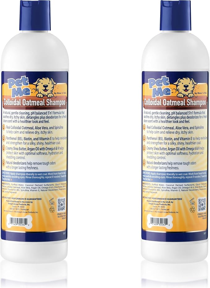 Mane ’n Tail Pet Me Colloidal Oatmeal Pet Shampoo, 5-in-1 Soothing Dog & Pet Shampoo for Dry Itchy Skin, Cleans, Conditions & Deodorizes with Aloe Vera, Shea Butter & Argan Oil 16 fl oz 2-Pack