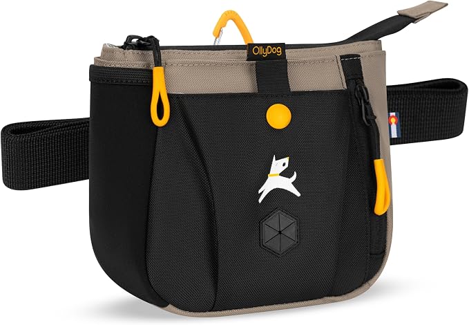 Backcountry Day Bag | Dog Training Treat Pouch | Eco-Friendly Recycled Fabric Fanny Pack with Zipper Closure, Built-in Poop Bag Dispenser & Adjustable Waist Belt (Dune)