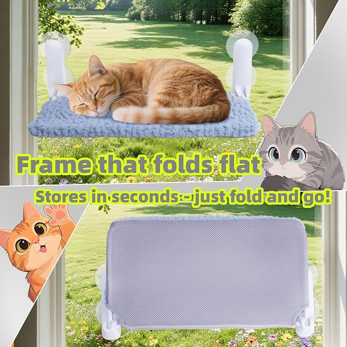 AIWIKIDE Cat Window Perch, Easy Install Bracket, Portable Wall Hammock for Indoor Cat, Light Blue