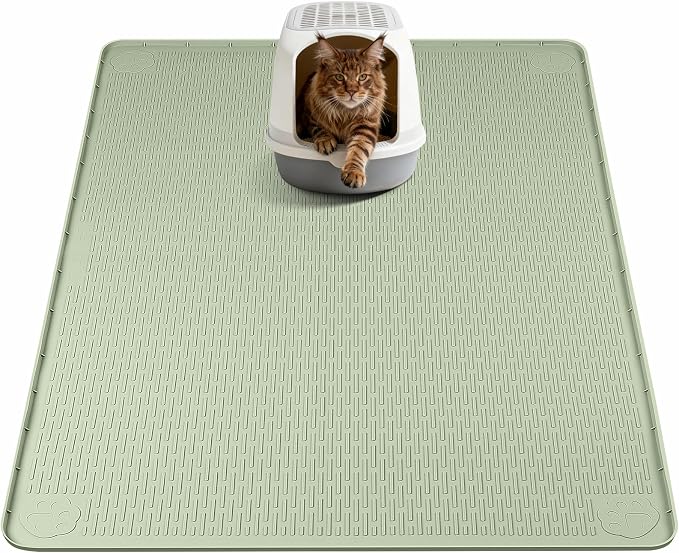 Silicone Cat Litter Mat for Litter Box 40”x40” Large Cat Mat, Green | Waterproof, Non-Slip, Leak-Proof Rug Mat with Lip, Easy to Clean, Extra Large Litter Catcher Mat for Floor