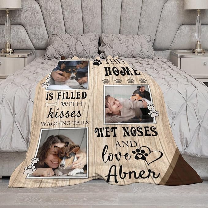 Artsadd Personalized Dog Blanket with Photos & Pet Name, Custom Dog Memorial Blanket and Throws for Remembrance, Customized Puppy Blanket, Dog Gifts for Pet Dog Lovers, Dog Mom Gifts for Women Xmas X