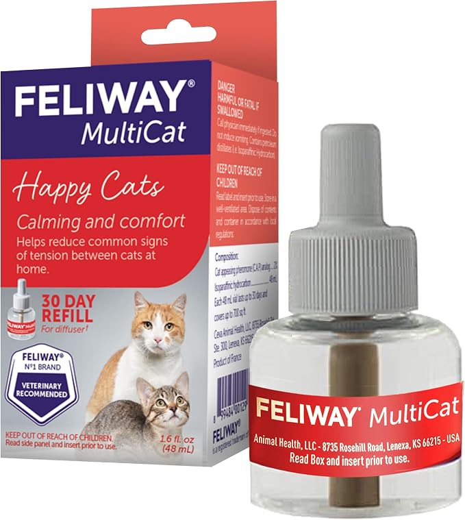 FELIWAY MultiCat Cat Calming Pheromone Diffuser Refill - 1 Pack | Helps Reduce Fighting, Tension & Aggression Between Cats due to Stress in Multi‑Cat Homes, 30 Day Supply