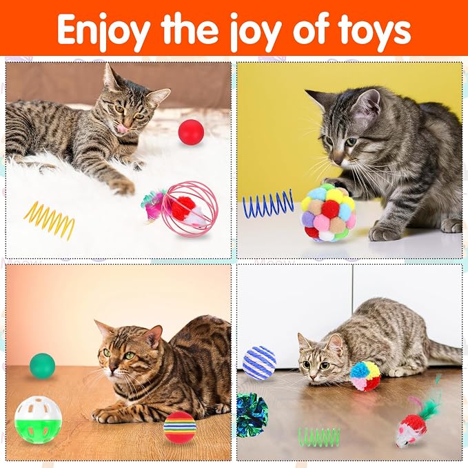 150 Pcs Cat Toys Bulk for Indoor Cats, Kitten Toys Assorted Variety Pack, Cats Toy Bundle with Mice Rainbow Balls/Springs Crinkle Balls/Lattice/Sisal/Table Tennis/Plush/Caged Bell for Kitty Kitten