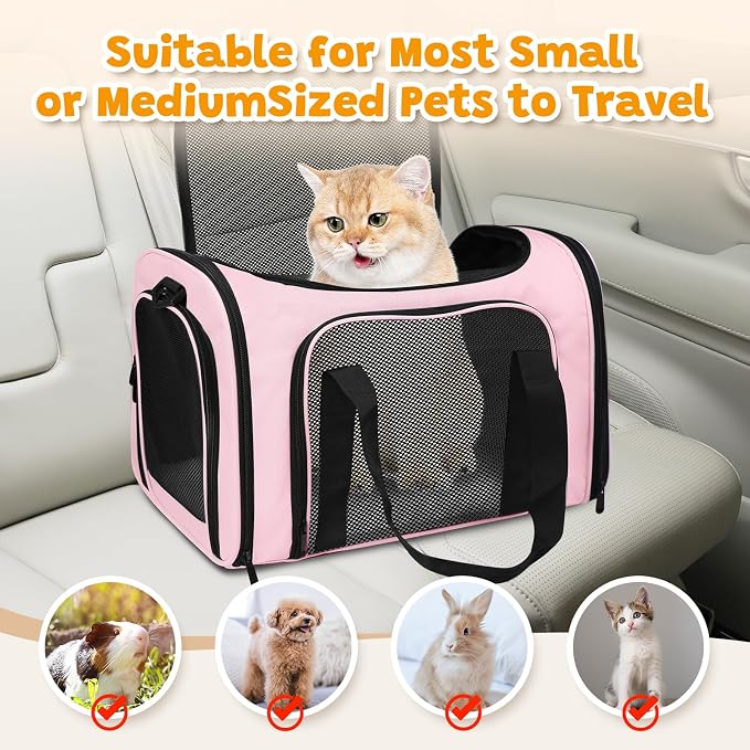 Soft Sided Pet Carrier - TSA Approved Collapsible Waterproof Travel Carrier for Small/Medium Cats Dogs Puppies (Up to 25lbs) - Pink