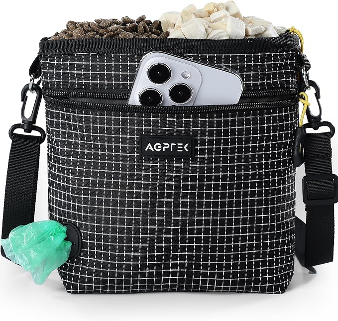 AGPTEK Dog Training Treat Pouch, Magnetic Dog Walking Pouch | Removable/Split Snack Bag, Poop Bag Dispenser, Quick Access,Water-Resistant, Hands-Free for Training, Walk, Hiking, Run